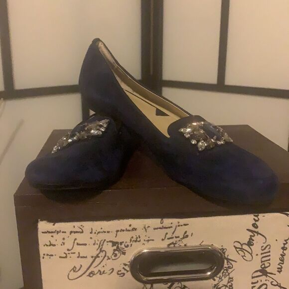 Adrienne Vittadini Women's Size 7.5M Rhinestone Jewels Metallic Blue Flats Shoes - Picture 8 of 10